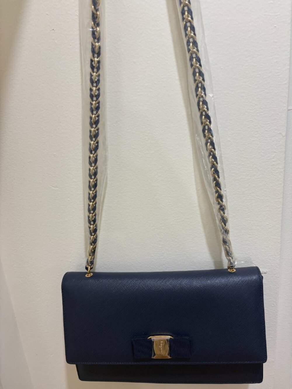 Salvatore Ferragamo Ginny Vara Saffiano Leather Crossbody Bag, Oxford Blue